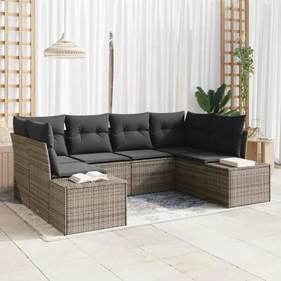 Image de Maison Exclusive - Ensemble de canapés de jardin, 6 pièces, gris, en résine tressée