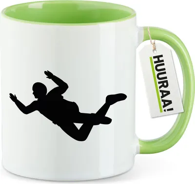 Produktbild von Huuraa Kaffeetasse Skydiving Silhouette 330ml Grün Keramik Kaffeebecher Geschenkidee