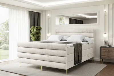 Produktbild von ALTDECOR Boxspringbett mit Gold Füßen, Matratze und Lattenrost, Topper, Fußteil, Polsterbett mit Bettkasten, Bett mit Stauraum H3- und H4- Matratze -CELESTIA-FZ-Z KING-200x200 - Beige Monolith