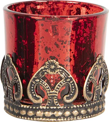 Produktbild von Clayre & Eef Teelichthalter Ø 5x5 cm Rot Goldfarbig Glas