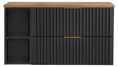Immagine prodotto di Insieme mobile sottolavabo NOXERA 80 cm – Nero opaco e rovere – 2 cassetti + 2 nicchie + piano per lavabo