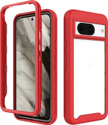 Produktbild von Google Pixel 8 Hülle, Hybrid Transparente Rückseite TPU Bumper Stoßfest Schutzhülle für Google Pixel 8 Rot