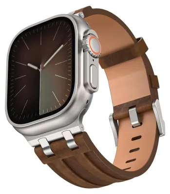 Obrázok produktu pre Remienok na inteligentné hodinky z umelej kože pre Apple Watch 49, 46, 45, 44 mm, nerezová oceľ, hnedý