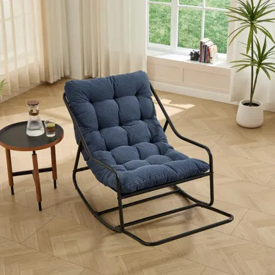 Imagen del producto de AIORBER: Sillón mecedora cómodo con acolchado extra grueso, sillón reclinable ergonómico para sala de estar, dormitorio y terraza, estructura de acero resistente, color azul marino