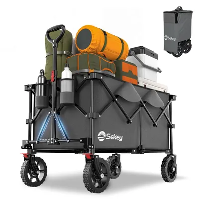 Produktbild von Sekey XXL 200KG Belastbar Bollerwagen Faltbar mit Spanngurte, 17x4 cm Reifen, Grau