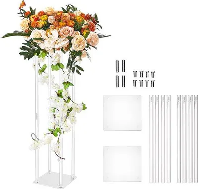 Immagine prodotto di Due supporti per fiori in acrilico lucido, altezza 81 cm, ideali per matrimoni, come elemento centrale decorativo, per eventi, decorazioni per feste e uso domestico