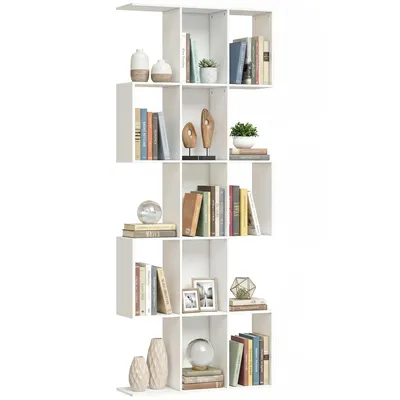 Produktbild von 5-stöckiges Bücherregal in S-Form für Wohnzimmer, Schlafzimmer, Arbeitszimmer oder Büro – 80 x 24 x 200 cm – Weiß