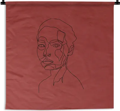 Produktbild von MuchoWow® Wandteppich Wandbehang Frau - Gesicht - Minimalismus 90x90 cm Tapisserie Dekoration Wandtuch - Wandaufhänger