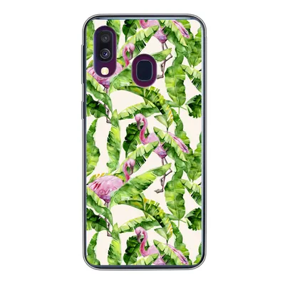 Produktbild von MuchoWow® Handyhülle Schutzhülle Hülle für Samsung Galaxy A40 Flamingo - Blätter - Muster Silikon Softcase Handy Hülle - Handy-Tasche