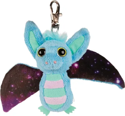 Produktbild von Schlüsselanhänger Plüschtier Fledermaus 17 cm, blau türkis rosa, Kuscheltiere Stofftiere Karabinerhaken