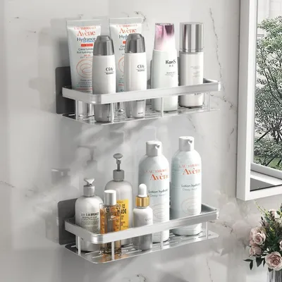 Produktbild von Duschablage ohne Bohren, 2 Stück, Edelstahl, Silber