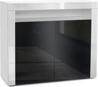 Produktbild von Vladon Kommode Valencia, Germany, Sideboard mit 2 Türen und 1 offenem Fach, Weiß matt/Schwarz Hochglanz/Weiß Hochglanz (108 x 92 x 40 cm)