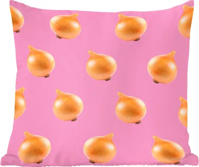 Produktbild von MuchoWow® Zierkissen Sofakissen Wohnzimmer Dekokissen 45x45 cm Gemüse - Zwiebeln - Rosa - Schlafpolster - Polster für das Sofa