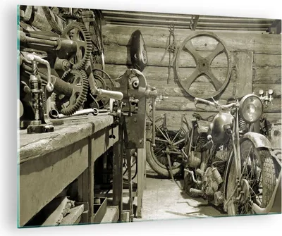 Produktbild von Bilder auf glas - Werkstatt Motor - 70x50cm - Glasbilder - Wandbilder - Kunstdruck - zum Aufhängen bereit - Wanddekoration aus Glas - Glas Bilder - Wandbild auf Glas - Einteilig - GAA70x50-3519