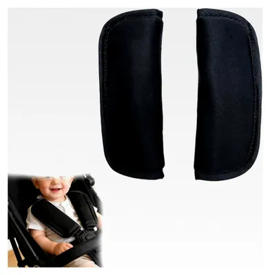Produktbild von Sicherheitsgurt Schulterpolster für Kinderwagen und Kindersitz, Atmungsaktives Oxford-Material, Universelle Passform, Schwarz, 2er Set für Babys und Kleinkinder