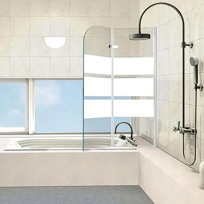 Produktbild von Duschwand für Badewanne, 100x140cm 2-Teilig Duschwand Badewanne Faltbar,mit 6mm ESG Sicherheitsglas,Badewanne Duschwand Weiße Streifen,Glas Badewannenwand mit Badewannenaufsatz