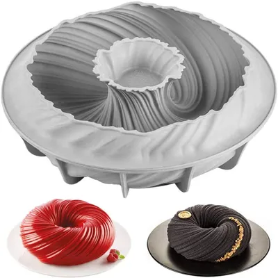 Produktbild von Spirale Form Kuchenbackform, Garn Mousse Kuchenform Rund, antihaft Backform aus Silikon, DIY Backwerkzeug, Croutons Mousse Kuchenbrot grau, Spiralkuchenform Silikonbackform