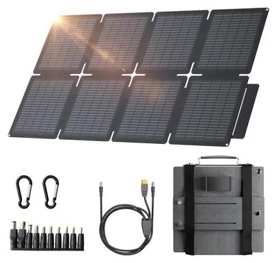 Produktbild von Tragbares Solarpanel Ladegerät - 60W faltbares Solarmodul LS-SP60F - Monokristallin 24 % Wirkungsgrad - IP67 wasserdicht - 3-in-1 USB-C USB-A DC - Für Camping Outdoor