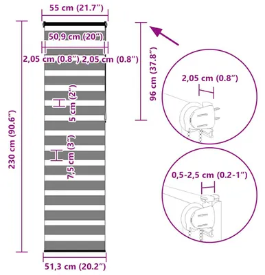 Produktbild von vidaXL Doppelrollo Weiß 55x230 cm Stoffbreite 50,9 cm Polyester