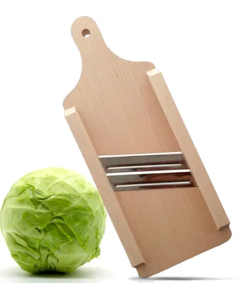 Produktbild von Gemüsehobel Holz - Kohlhobel Kohlreibe Kohlschneider Krautschneider Gemüseschneider Sauerkrauthobel Gurkenhobel Kartoffelhobel (2 Klingen)
