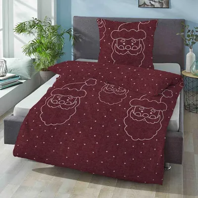 Produktbild von Biberna Melange Flanell Bettwäsche Weihnachtsmann burgund 155x220 cm + 80x80 cm