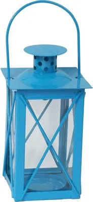 Zdjęcie produktu dla Niebieska Metalowa Latarnia na Świeczki Tealight do Użytku Wewnętrznego i Zewnętrznego