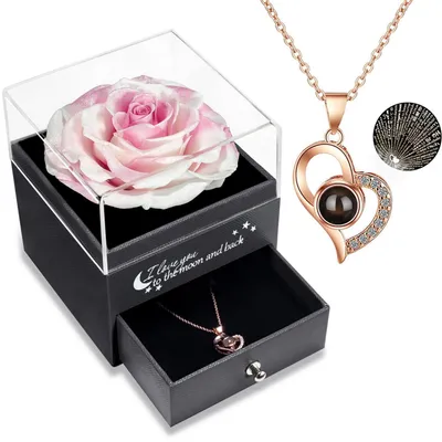 Immagine prodotto di Set regalo "Rosa Eterna" con collana a forma di cuore, colore bianco-rosa