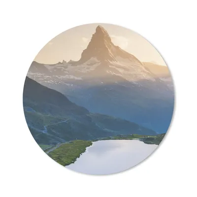 Produktbild von MuchoWow® Mauspad Mousepad Matterhorn und Stellisee bei Sonnenuntergang im Wallis, Schweiz 30x30 cm - Mousepads - Maus Mat - Pad - Mausunterlage - Tischunterlage - Schreibtischmatten
