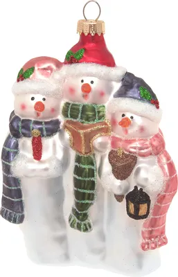 Produktbild von Krebs Glas Lauscha Weihnachtsbaumschmuck - 3 singende Schneemänner - aus Glas - ca. 15 cm
