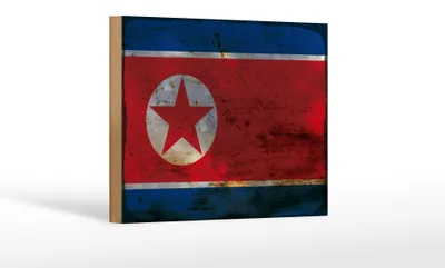 Produktbild von Holzschild Flagge Nordkorea 18x12 cm North Korea Rost Dekoration