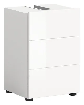 Produktbild von Waschbeckenunterschrank mit pflegeleichter MDF Front & Siphon Ausschnitt, weiß hochglanz, Breite 38 cm, furnling Vera