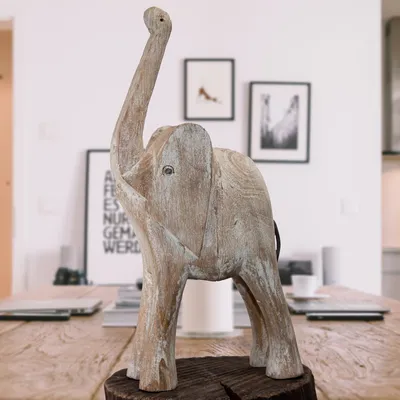 Produktbild von Holzfigur, Elefant, Groß, Natur, gekalkt