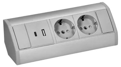 Obrázek produktu pro Zásuvky s 2x2P+Z (Schuko), 2xUSB (typ A+C; 2,4A), ORNO, šedá-stříbrná