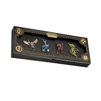 Produktbild von Blizzard WoW Shadowlands Covenant Leaders Pin Set, Limitierte 4er Sammler-Pins, Zink, Showcase Box, COA, Offizielle Warcraft Anstecker Set, Pinset
