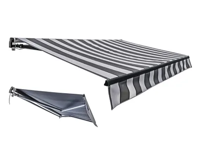 Produktbild von Elektrische Gelenkarmmarkise 395x250 cm, mit LED Beleuchtung, motorisiert, hellgrau-weiß gestreift