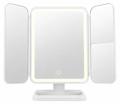 Immagine prodotto di Specchio LED da trucco pieghevole, alimentato tramite USB, con 3 colori di illuminazione, batteria da 2000 mAh, colore bianco