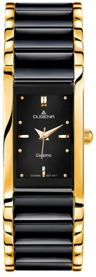 Produktbild von Dugena Damen-Uhr Quadra Schwarz Quarz Keramik-Band Gold-Ton 4460591