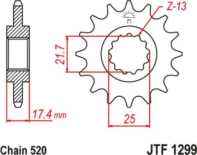 Zdjęcie produktu dla Przedni zębatka do motocykli Honda CB 250 (lata 1996-2007), VT/VTR 250 (lata 1998-2017) (łańcuch 520)