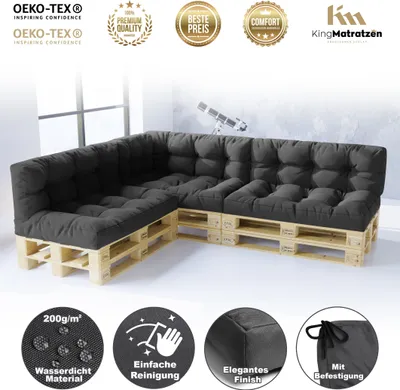 Produktbild von Bequeme Palettenkissen 7er Set DUNKELGRAU für Ihr Haus und Terrasse