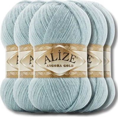 Produktbild von Alize 5x 100g Angora Gold Wolle, Uni, Häkeln, Stricken (Light Aqua | 114)