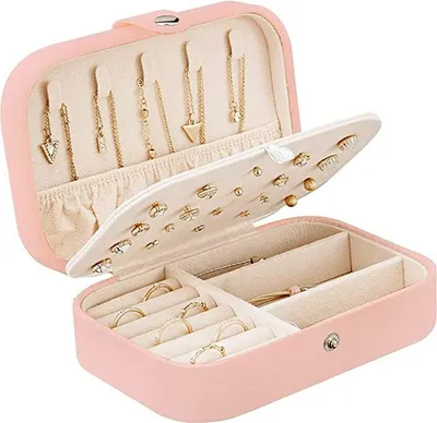 Produktbild von Schmuckkästchen Reise,Tragbar Schmuck Aufbewahrungsbox Schmuckkoffer Klein Kunstleder Schmuckbox Schmuckkiste Kunstleder Schmuckschatulle für Ringe Ohrringe Halskette Uhren Damen Mädchen