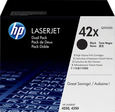 Productafbeelding van HP 42X tonercartridge - zwart - voor laserprinters - 20.000 pagina's - verpakking met 2 stuks