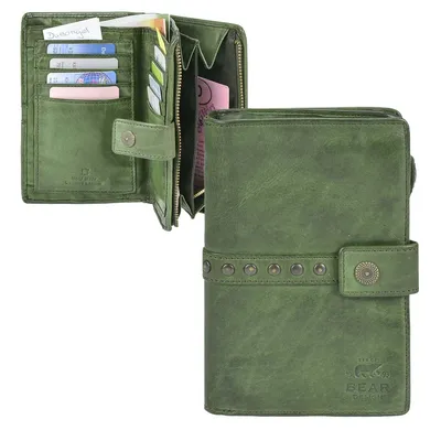 Produktbild von Bear Design Portemonnaie Damen Geldbörse Leder 10x15cm Geldbeutel Cow Lavato grün CL15087-green