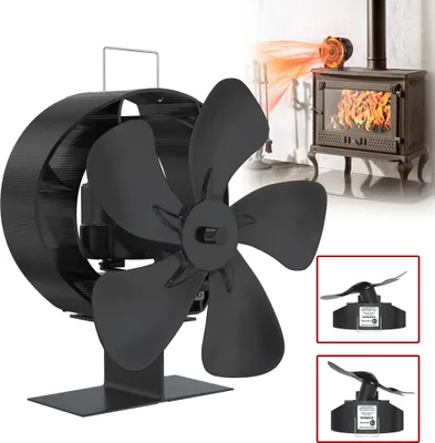 Obrázok produktu pre LARS360 Krbový ventilátor Krbové príslušenstvo 5-lopatkový krbový ventilátor Krbový ventilátor hliníkový s funkciou otáčania o 60°, krbový ventilátor Tepelný ventilátor pre krbové kachle