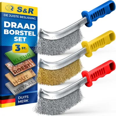 Productafbeelding van Draadborstel staalborstel roestborstel - Handdraadborstelset - 3 stuks - Roestvrij staal, messing en staal