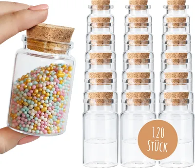 Produktbild von 120 Stk. Mini Glasflaschen 90 ml mit Korken | kleine Glasflaschen inkl. Korken zum Befüllen | Korkengläser Gastgeschenk, Gewürzgläser, Hochzeitsdeko