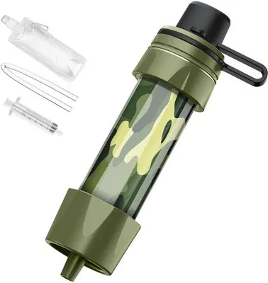 Productafbeelding van Ibenzoa® Ultralicht drinkwaterfilter voor kamperen en wandelen, 49 gram, 15 cm, 0,2 µm – verwijdert 99,9999% van de bacteriën en 99,9% van de protozoën, 5.000 liter, terugspoelbaar, hoge doorstroomsnelheid