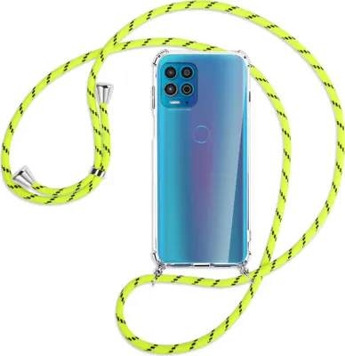 Produktbild von Handykette Backcover-Schutzhülle mit Band (Metall silberfarben) für Motorola Moto G100 - neongelb