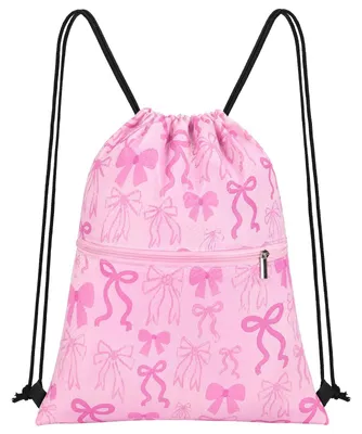 Produktbild von Sporttasche Kinder Turnbeutel Kordelzug - 28 x 22 x 2 cm - Rosa mit Muster - Wasserdicht - Für Schwimmen und Sport