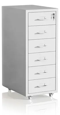 Produktbild von Relaxdays Rollcontainer, 6 Schubladen, HxBxT: 69 x 28 x 41 cm, abschließbar, Aktenschrank auf Rollen, Metall, weiß